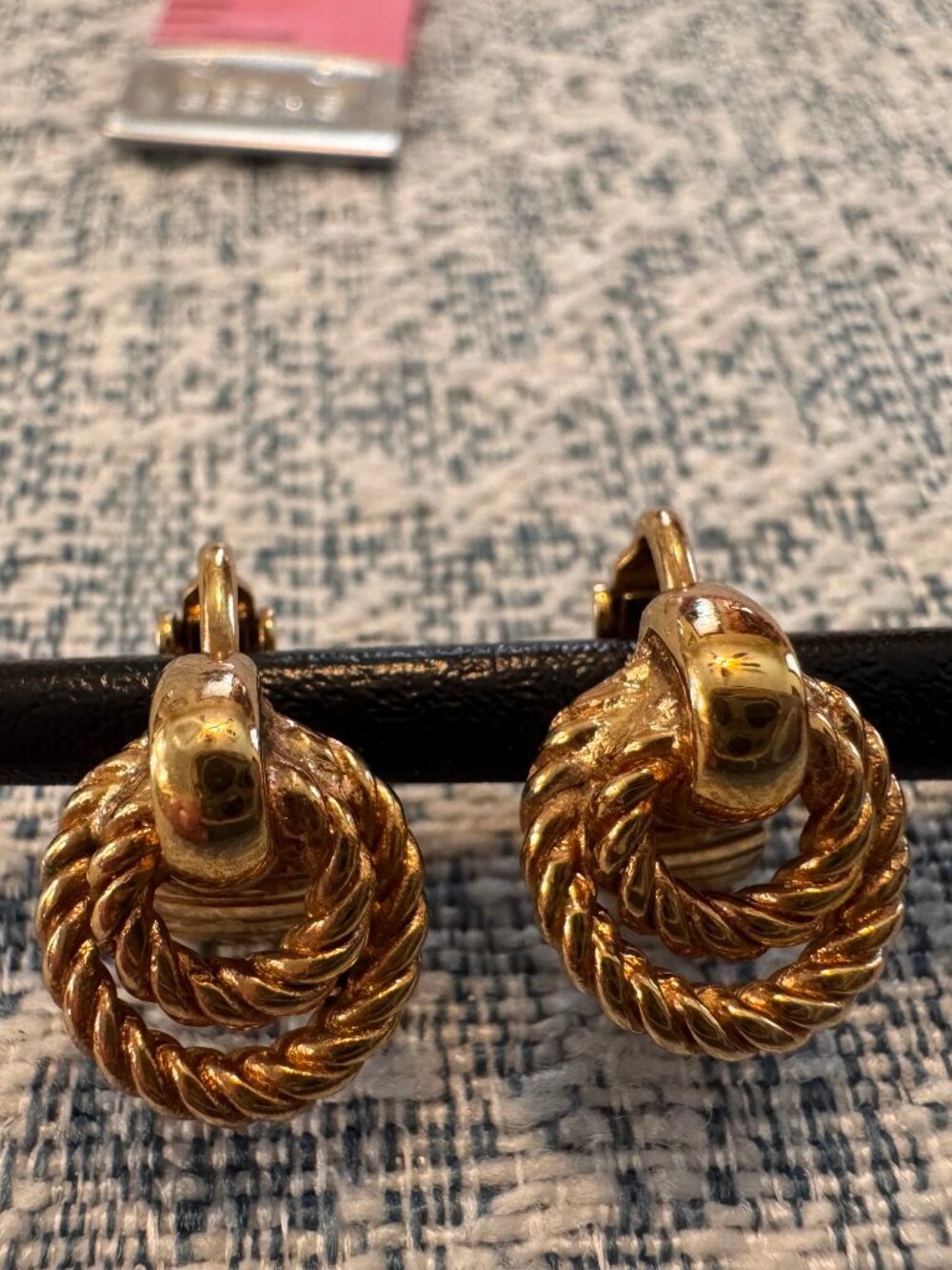 Vintage Christian Dior 1980s Gold Twisted Rope Door Knocker Clip Earrings